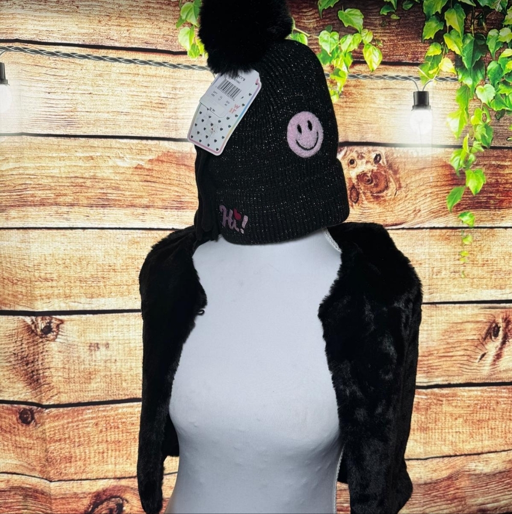 Faux Fur Shrug with Smiley Beanie & Gloves Set
